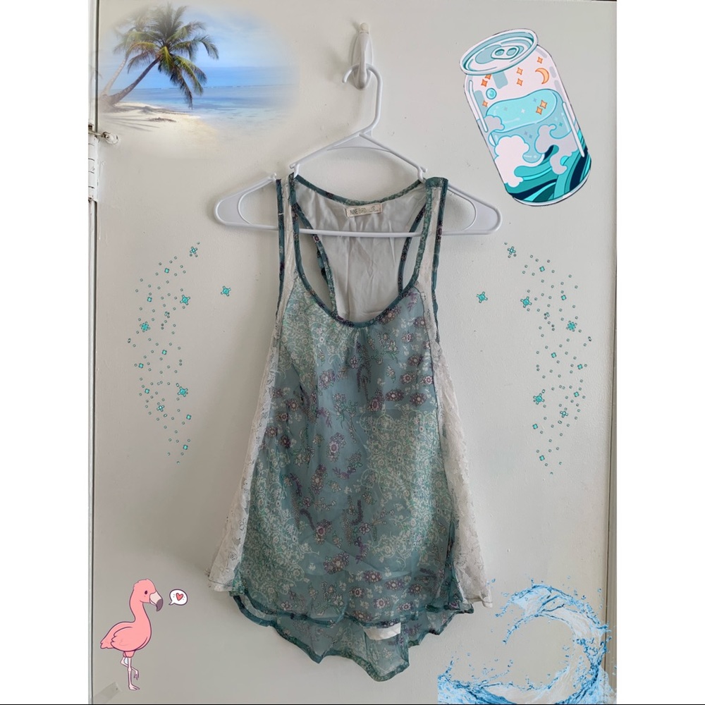 Flare blue flower tank top